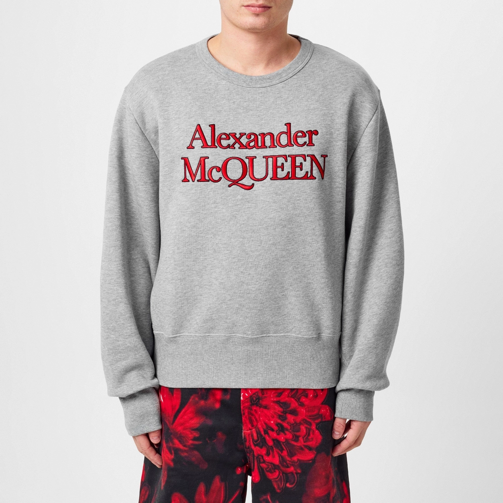 Alexander McQueen Kimono Sleeve Crew Sweatshirt - Pale Grey/Red